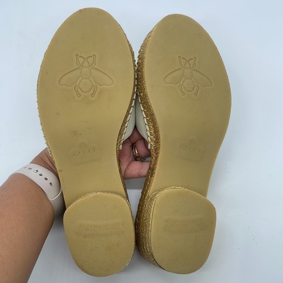 Gucci Ivory Gold GG interlocking heeled espadrille mules 37 - Picture 7 of 8
